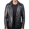Black Biker Leather Jacket - Image 4