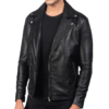Black Biker Leather Jacket - Image 3