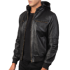 Black Leather Bomber Jacket - Image 3