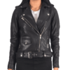 Women's Black Biker Leather jacket - Image 4