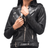 Women's Black Biker Leather jacket - Image 2