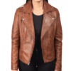 Women Brown Biker Leather Jacket - Image 4