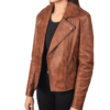 Women Brown Biker Leather Jacket - Image 3
