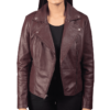 Maroon Biker Leather Jacket - Image 4