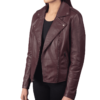 Maroon Biker Leather Jacket - Image 3