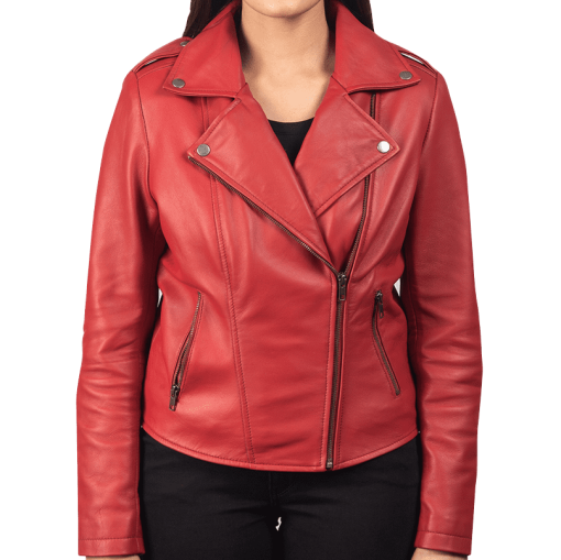 Women Red Biker Leather Jacket