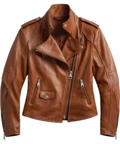 brown faux leather biker jacket
