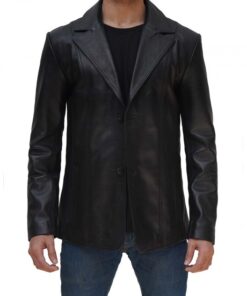 Surrey Men's Black Leather Blazer Coat
