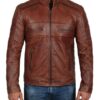Austin Cafe Racer Cognac Brown Leather Jacket - Image 2