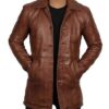 Men's Santiago Distressed Leather Car Coat Tan - Image 2