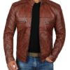 Austin Cafe Racer Cognac Brown Leather Jacket - Image 3