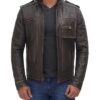 Men's Distressed Brown Cafe Racer Leather Jacket