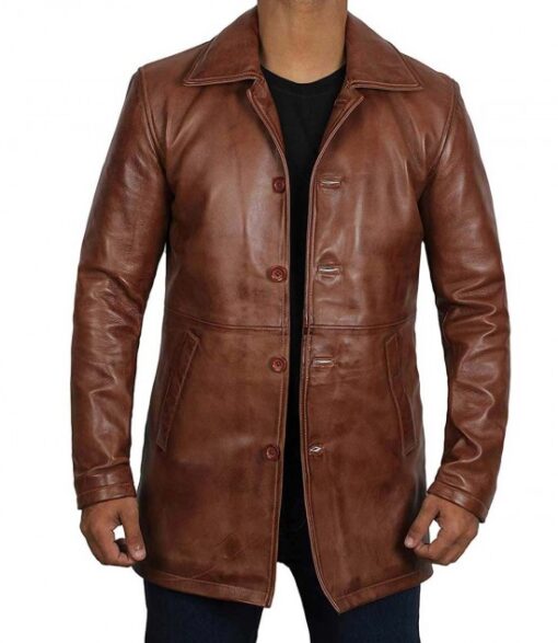 Men's Santiago Distressed Leather Car Coat Tan