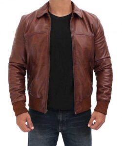 Steven Men's Dark Brown Distressed Bomber Leather Jacket