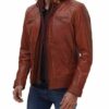 Johnson Quilted Tan Leather Jacket with Removable Hood - Image 3