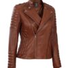 Brown Cognac Wax Women Leather Jacket - Image 3