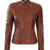 Brown Cognac Wax Women Leather Jacket - Image 4