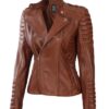 Brown Cognac Wax Women Leather Jacket - Image 2