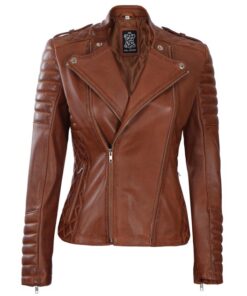 Brown Cognac Wax Women Leather Jacket
