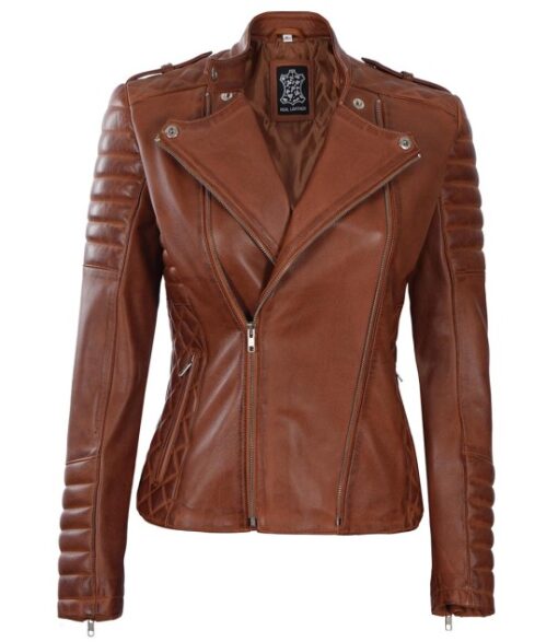 Brown Cognac Wax Women Leather Jacket
