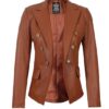 Women's Cognac Leather Blazer Brown
