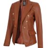 Women's Cognac Leather Blazer Brown - Image 2