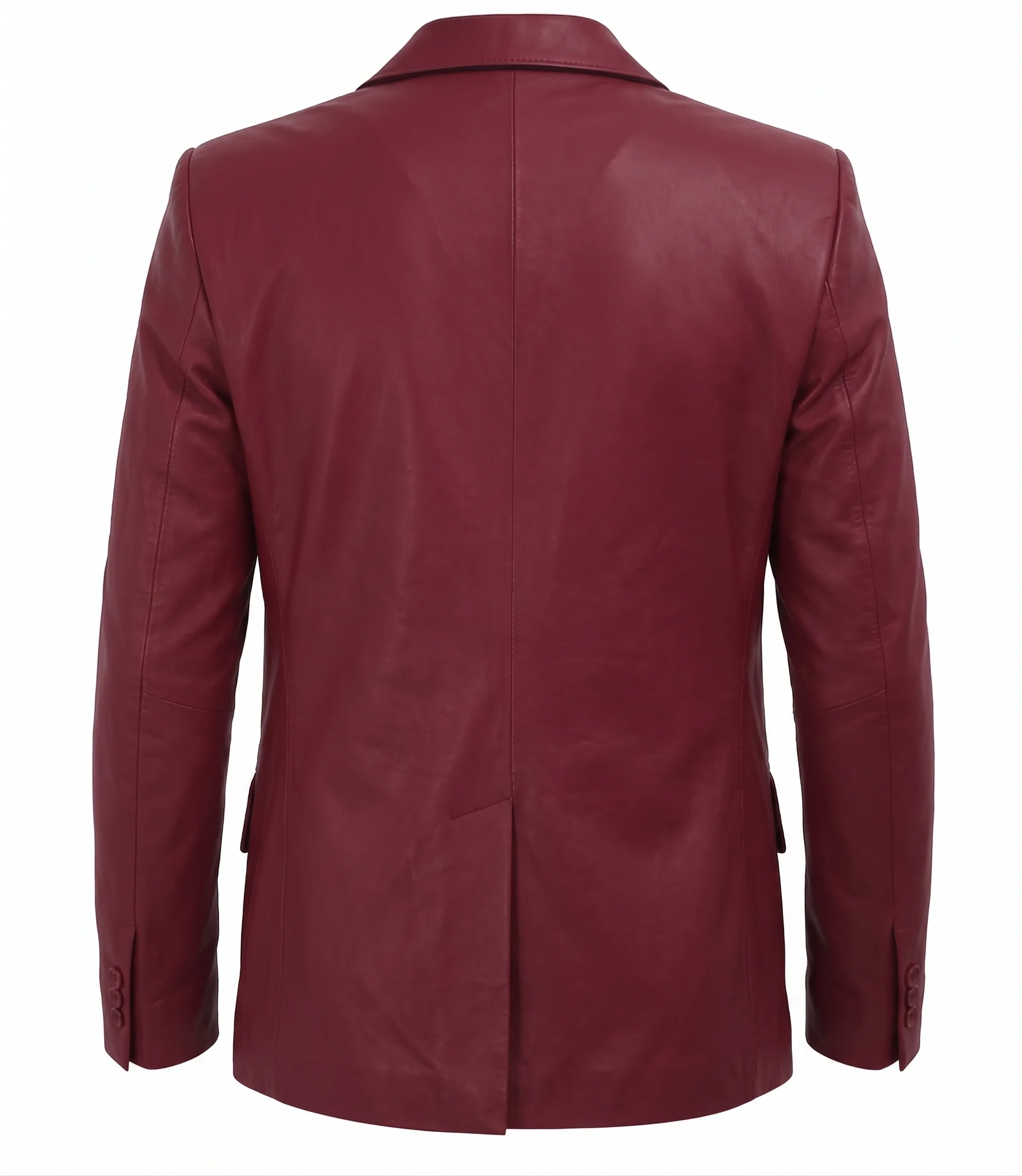 Men's Two Button Maroon Leather Blazer – Notch Lapel - Image 2