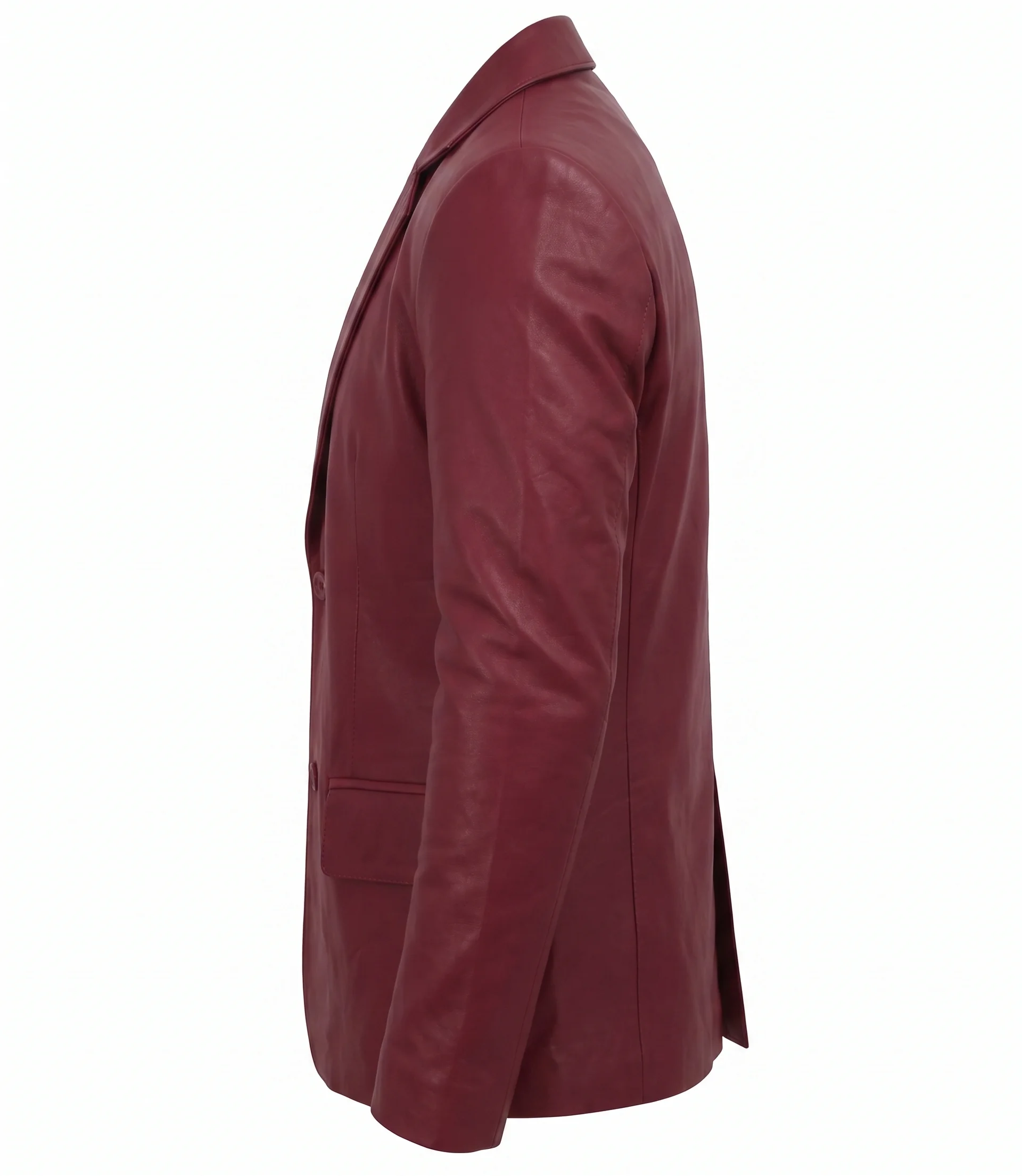 Men's Two Button Maroon Leather Blazer – Notch Lapel - Image 3