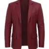 Men's Two Button Maroon Leather Blazer – Notch Lapel