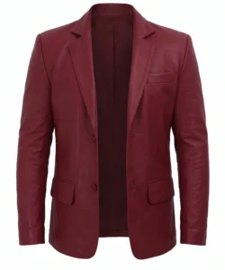 Men's Two Button Maroon Leather Blazer – Notch Lapel