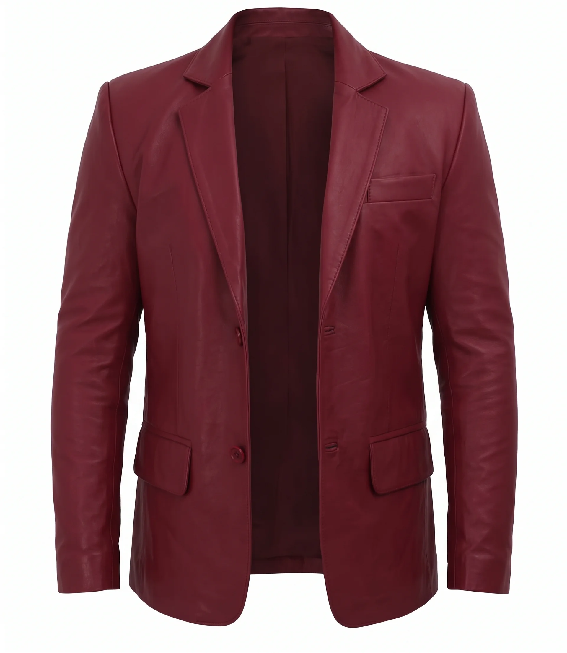 Men's Two Button Maroon Leather Blazer – Notch Lapel