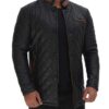 Glen Men's Black Quilted Leather Car Coat - Image 3