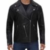 Black Quilted Asymmetrical Leather Jacket For Men's - Image 2