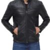 Felix Men's Black Cafe Racer Leather Jacket with Shoulder Pads - Image 3