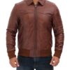 Steven Men's Dark Brown Distressed Bomber Leather Jacket - Image 4