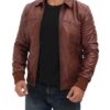 Steven Men's Dark Brown Distressed Bomber Leather Jacket - Image 3