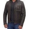 Men's Distressed Brown Cafe Racer Leather Jacket - Image 3