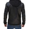 Men's Black Leather Bomber Jacket With Hood - Image 3