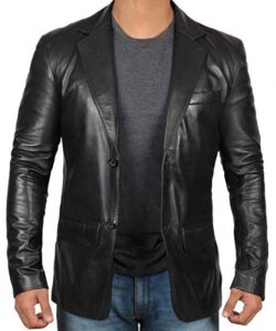 Men's Black Leather Blazer Jacket