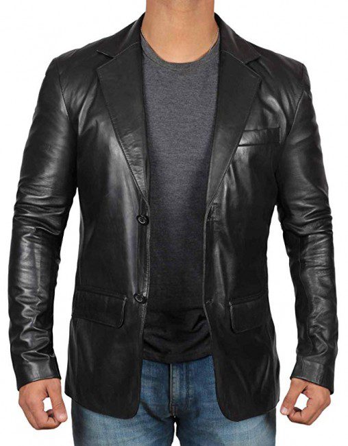 Men's Black Leather Blazer Jacket