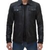Men's Black Leather Bomber Jacket With Hood - Image 2