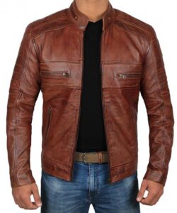 Austin Cafe Racer Cognac Brown Leather Jacket