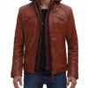 Johnson Quilted Tan Leather Jacket with Removable Hood