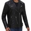 Black Quilted Asymmetrical Leather Jacket For Men's - Image 3