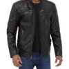 Men's Cafe Racer Style Leather Black Jacket - Image 2