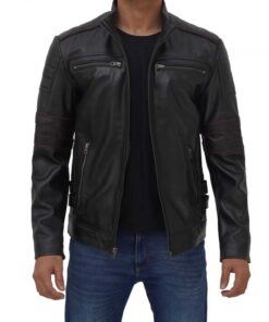Men's Cafe Racer Style Leather Black Jacket