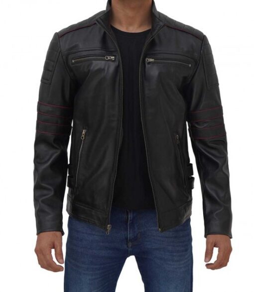 Men's Cafe Racer Style Leather Black Jacket