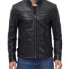 Felix Men's Black Cafe Racer Leather Jacket with Shoulder Pads - Image 2