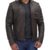 Men's Distressed Brown Cafe Racer Leather Jacket - Image 4