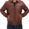 Steven Men's Dark Brown Distressed Bomber Leather Jacket - Image 2